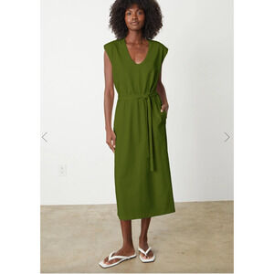 VELVET BY GRAHAM & SPENCER NWT Maci Tie Waist Midi Dress in Olive Green // XS